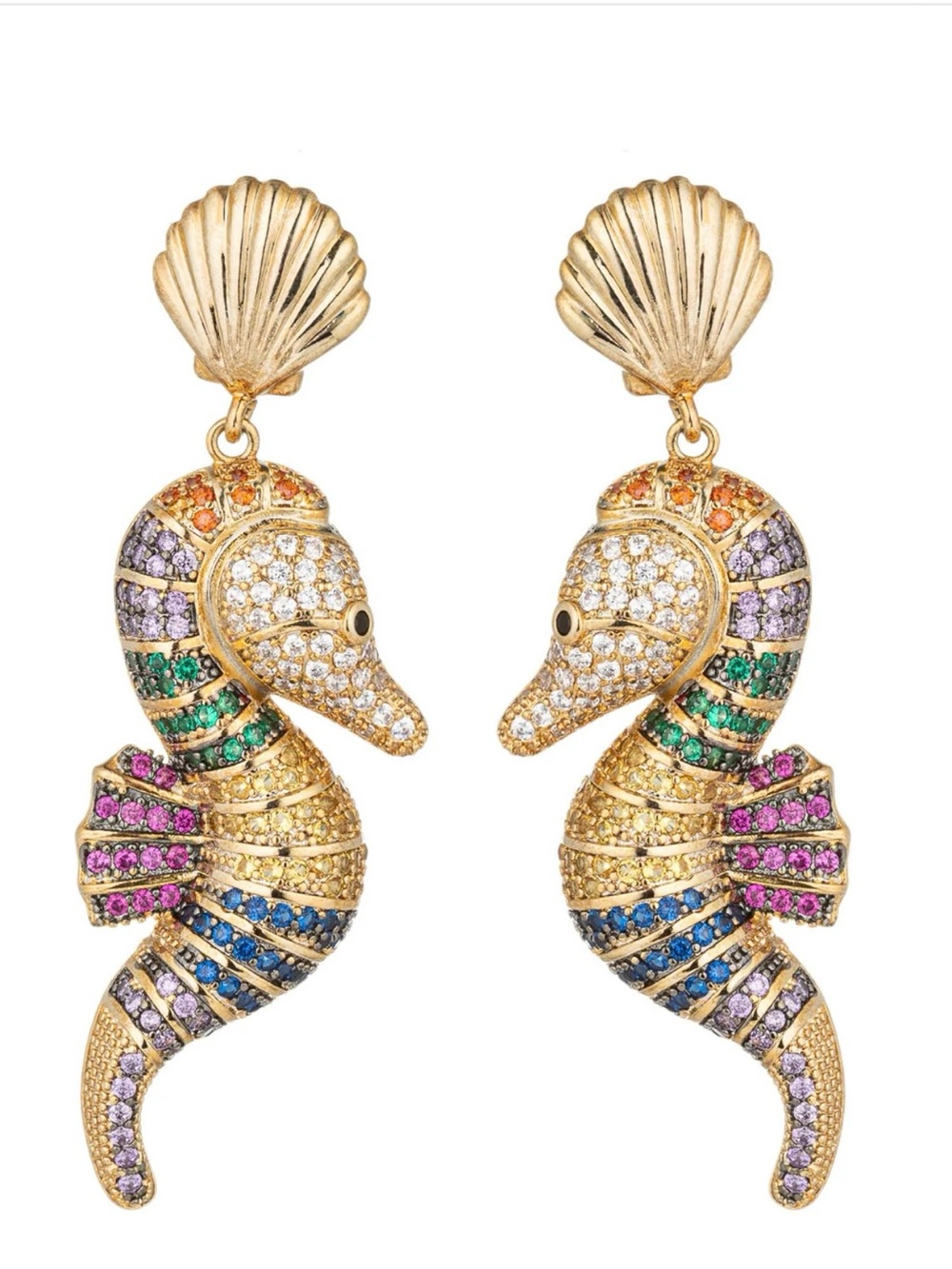 Eye candy Gold Multicolor Seahorse Drop Earrings